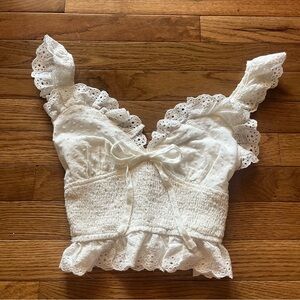 White Boutique Lace Smocked Women's Top